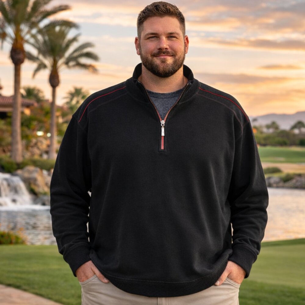 Rare 4XL Big & Tall Tommy Bahama 100% cotton knit half-zip — true 60" chest.